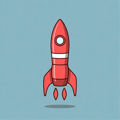 Red Rocket Illustration on Blue Background