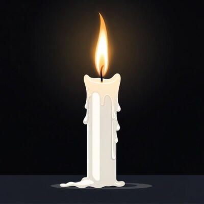 Burning Candle with Dripping Wax