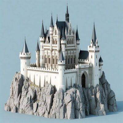 White Gothic Castle on Rocky Cliff