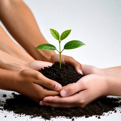 Hands Holding Young Plant Seedling