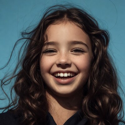 Smiling girl with freckles and curly hair