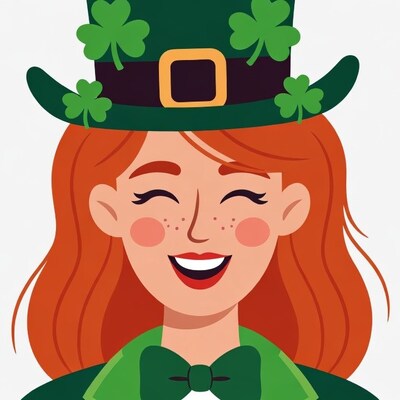 Smiling woman in shamrock leprechaun hat