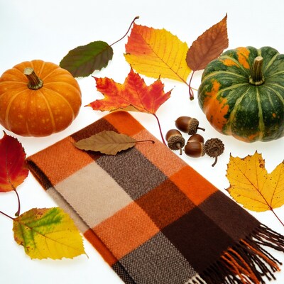 Autumn Scarf Pumpkins Leaves Acorns