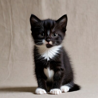 Black and white kitten sitting