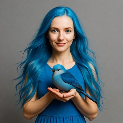 Woman holding blue bird