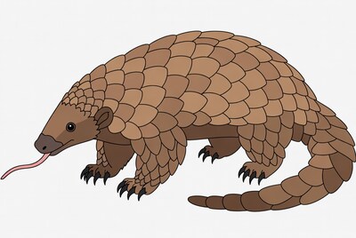 Cartoon pangolin sticking out tongue