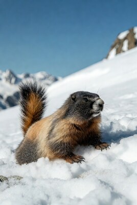 Marmot on snowy mountain slope