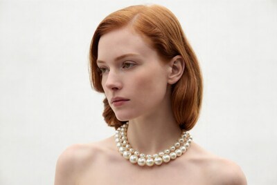 Redhead woman wearing pearl necklace