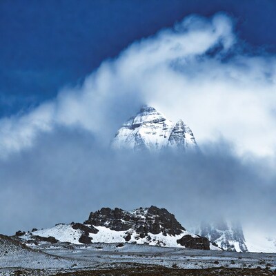 Mount Kailash shrouded in clouds