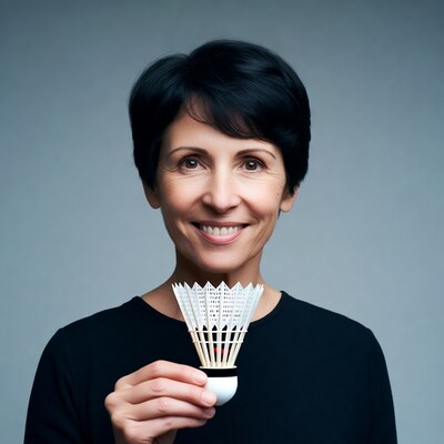Woman holding shuttlecock