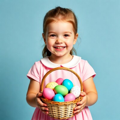 Girl holding Easter basket with eggs