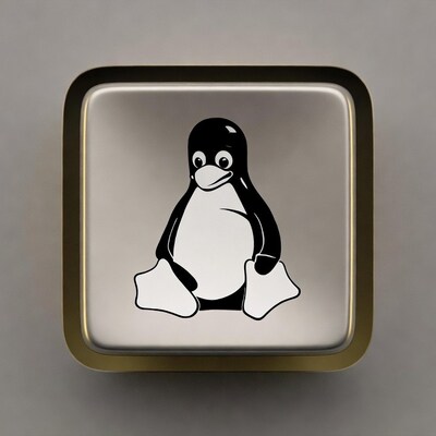 Tux Penguin on Gold Button