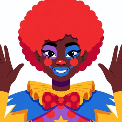 African-American clown raising hands
