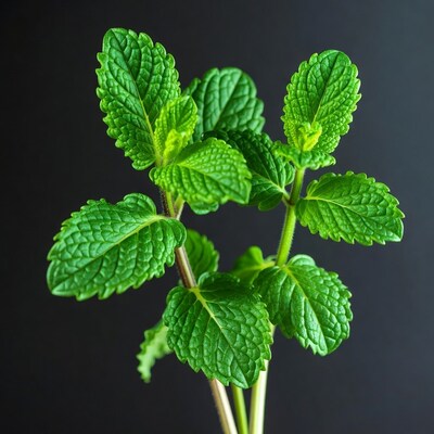 Fresh mint leaves on black background
