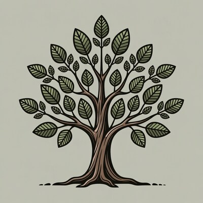 Illustrated Tree with Leaves