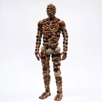 Acorn Man Sculpture on White Background