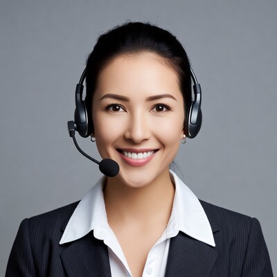 Asian woman wearing headset smiling