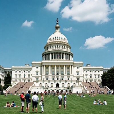 US Capitol with people on lawn