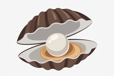 Open oyster shell with pearl