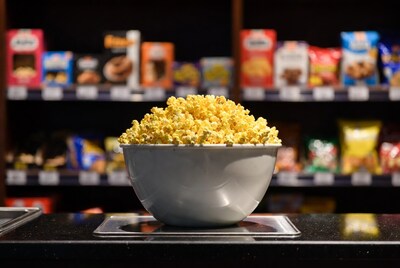 Large bowl of popcorn on store counter