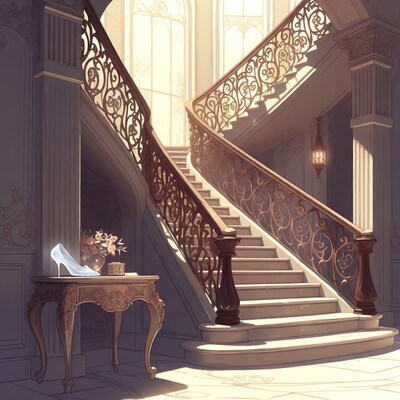 Glass Slipper on Table by Grand Staircase