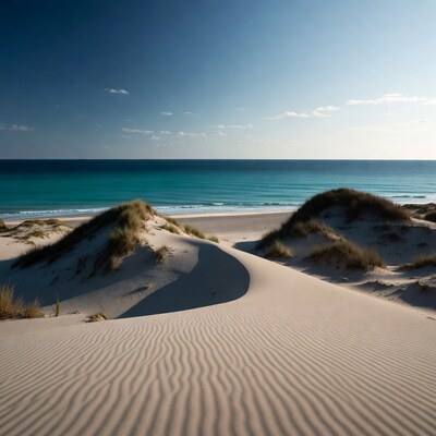 Sandy dunes with turquoise ocean