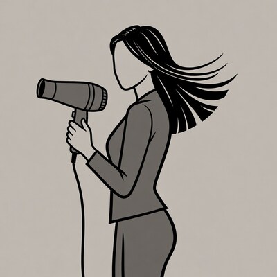 Woman using hair dryer illustration