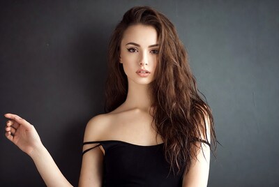 Beautiful woman with long wavy brown hair