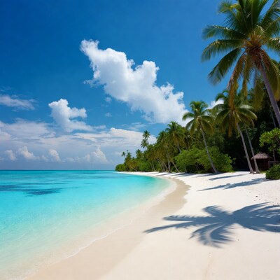 Tropical beach with turquoise water and palm trees