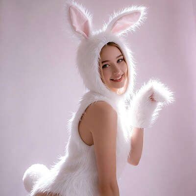Woman in white bunny costume