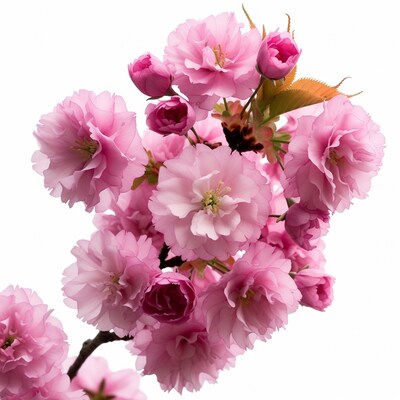 Pink Cherry Blossom Flowers on White Background