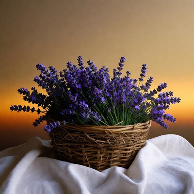 Lavender Bouquet in Wicker Basket