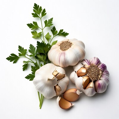 Garlic bulbs with parsley