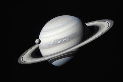 Saturn with rings and moon
