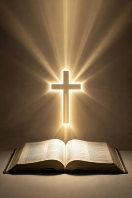 Glowing Cross over Open Bible