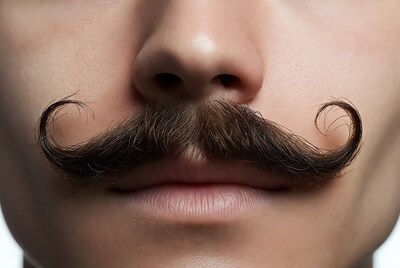 Curly mustache on Asian man