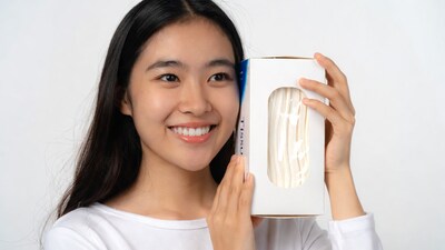 Asian woman holding TISS floss box