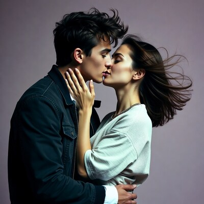 Young couple kissing passionately