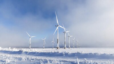 Wind Turbines in Snowy Landscape