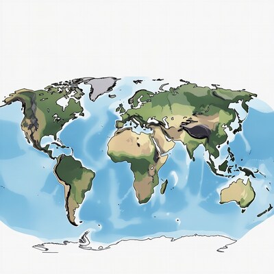 Illustrated World Map with Topography