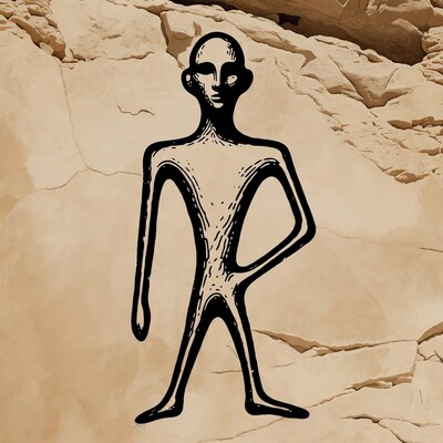 Stick figure man on rocky cave wall