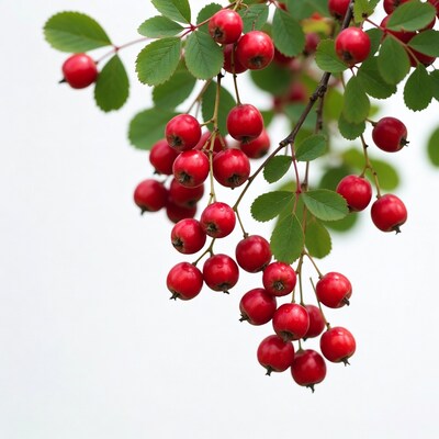 Red Rowan Berries on Branch