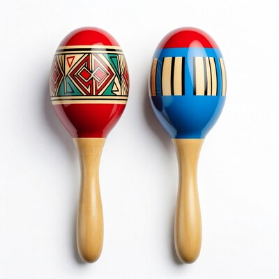 Red and Blue Maracas on White Background