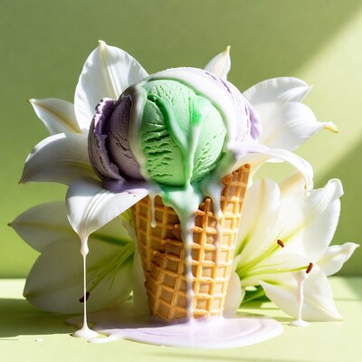 Purple and Green Ice Cream Cone with Lilies