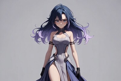Anime girl in gray revealing dress