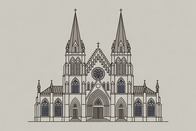 Gothic Cathedral Line Art Illustration