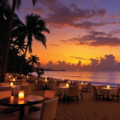 Beachfront restaurant sunset dining