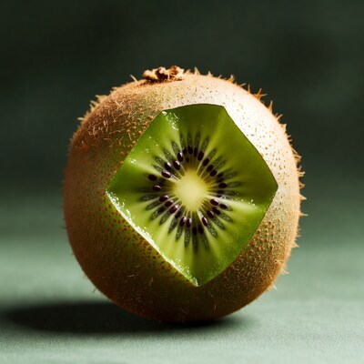 Cut Kiwi Fruit on Green Background