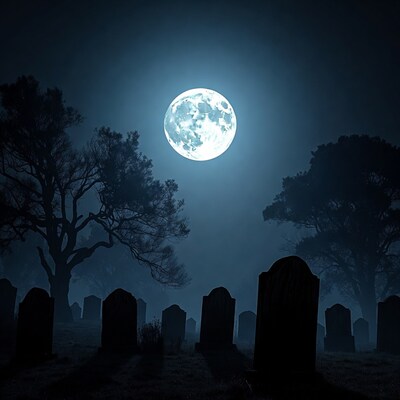 Full Moon Over Cemetery