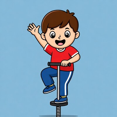 Boy jumping on pogo stick